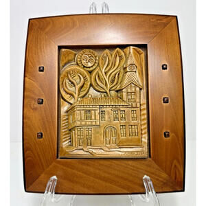 Ivan Novakov Handcrafted Carved Wood Folk Art Bulgarian Whimsy House Smile Sun